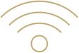 Icon of a Wi-Fi signal with curved lines radiating from a central point, representing wireless internet connectivity.